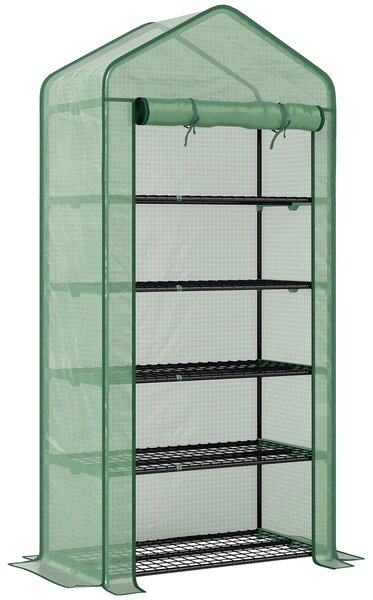 Outsunny Serra da Giardino per Orto a 5 Livelli con Ingresso Avvolgibile e telo in PE, in Acciaio e Polietilene, 90x49x193 cm, Verde|Aosom Italy