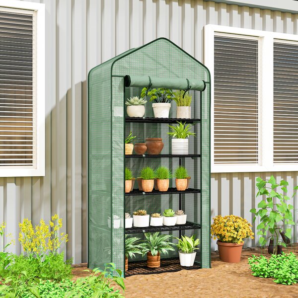 Outsunny Serra da Giardino per Orto a 5 Livelli con Ingresso Avvolgibile e telo in PE, in Acciaio e Polietilene, 90x49x193 cm, Verde|Aosom Italy