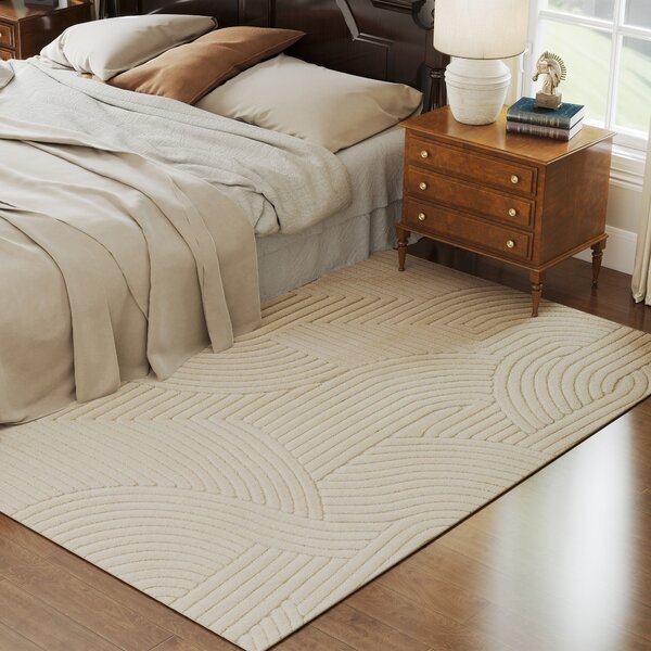 HOMCOM Tappeto Moderno Antiscivolo in Poliestere e Cotone con Design di Linee, per Soggiorno, Camera da Letto, Crema | Aosom Italy