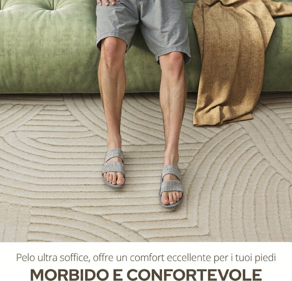 HOMCOM Tappeto Moderno Antiscivolo in Poliestere e Cotone con Design di Linee, per Soggiorno, Camera da Letto, Crema | Aosom Italy