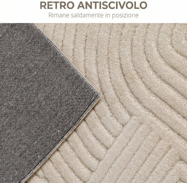 HOMCOM Tappeto Moderno Antiscivolo in Poliestere e Cotone con Design di Linee, per Soggiorno, Camera da Letto, Crema | Aosom Italy