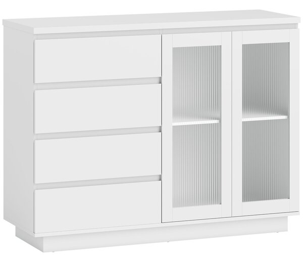 HOMCOM Credenza Buffet in Legno con 4 Cassetti e Armadietto, Ante in Vetro e Ripiani Regolabili, 120x40x91cm, Bianco | Aosom Italy