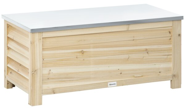 Outsunny Baule da Esterno da 155L in Legno con Coperchio in Metallo e 2 Ammortizzatori, 110x50x50 cm, color Legno | Aosom Italy