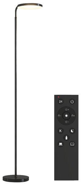 HOMCOM Lampada da Terra LED con Testa Girevole a 350° e Telecomando Magnetico, Regolazione Continua 3000K-6500K, Nero | Aosom Italy