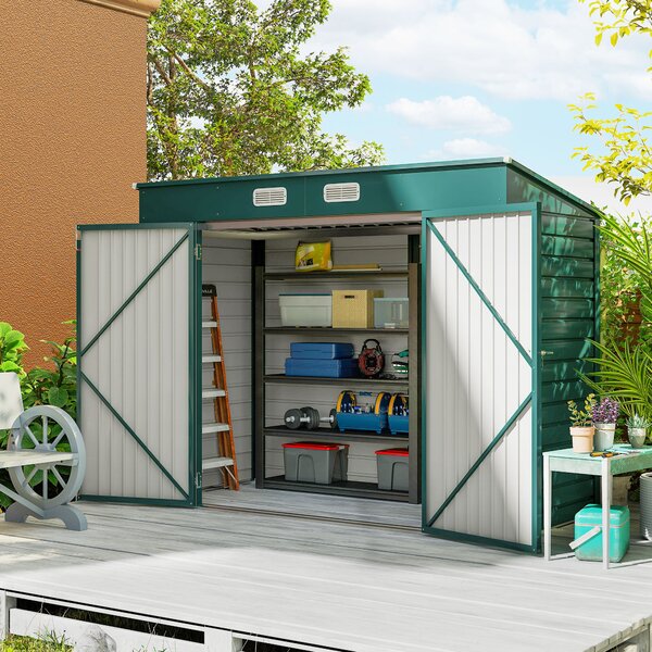 Outsunny Capanno Porta Attrezzi con 2 Prese d'Aria e Chiavistello, Casetta da Giardino in Acciaio, 249x121x183 cm, Verde | Aosom Italy