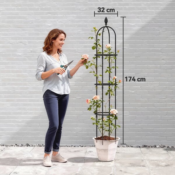 Outsunny Set 2 Supporti per Piante Rampicanti Alti 1.7 m in Acciaio Antiruggine con Decorazioni, Nero | Aosom Italy