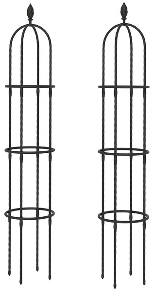 Outsunny Set 2 Supporti per Piante Rampicanti Alti 1.7 m in Acciaio Antiruggine con Decorazioni, Nero | Aosom Italy