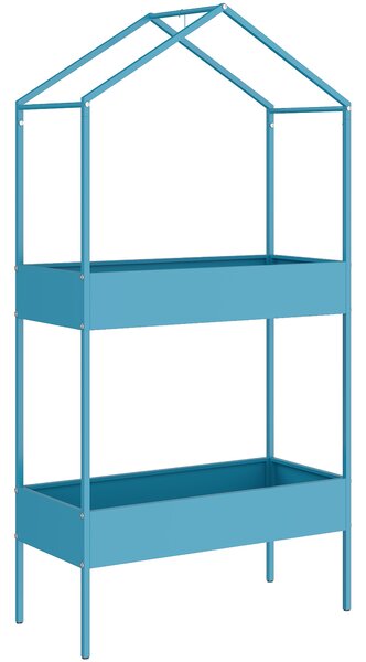 Outsunny Portavasi a 2 Livelli in Metallo a Forma di Casetta con Gancio, 75x35x150 cm, Blu Verde | Aosom Italy