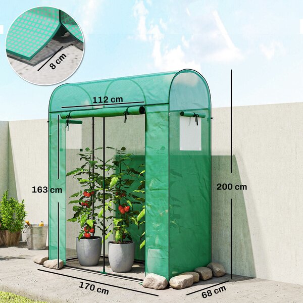 Outsunny Serra da Giardino con Rivestimento in PE, Porta Avvolgibile e Finestre a Rete, 170x68x200 cm, Verde | Aosom Italy