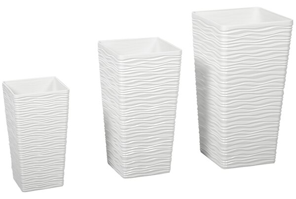 Outsunny Set 3 Vasi da Esterno Impilabili con Motivo Ondulato in Plastica, 42/55/65 cm, Bianco | Aosom Italy