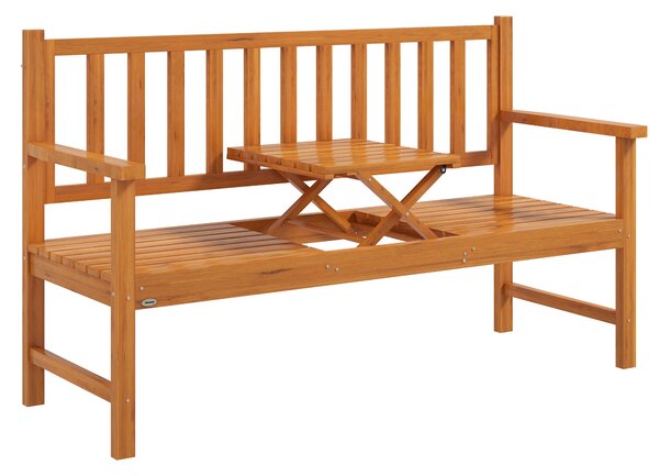 Outsunny Panchina da Giardino con Tavolino Centrale Sollevabile e Braccioli, in Legno, 153x56x91 cm, Marrone Chiaro | Aosom Italy