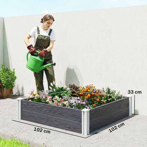 Outsunny Letto Rialzato da Giardino Fioriera Orto Rialzato 102x102x33 cm Grigio | Aosom Italy