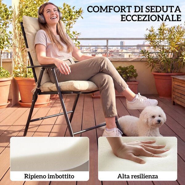 Outsunny Set 2 Cuscini per Sedie da Esterno con Lacci di Fissaggio, in Poliestere e Cotone, 120x50x8 cm, Beige | Aosom Italy
