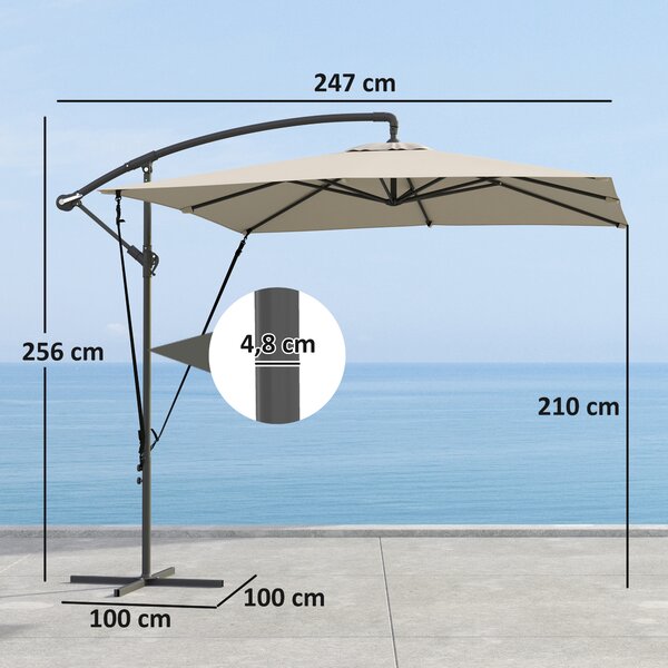 Outsunny Ombrellone a Sbalzo 247x247 cm con Base a Croce e Manovella, in Metallo e Poliestere, color Cachi | Aosom Italy