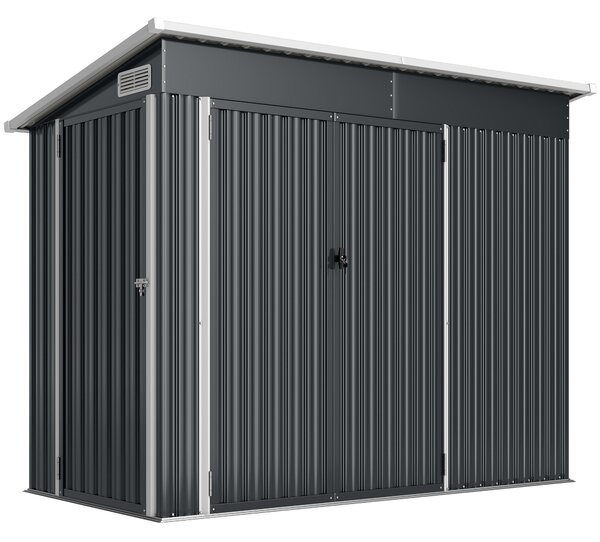 Outsunny Casetta da Giardino in Acciaio con 3 Porte Bloccabili, 234x132x185 cm, Grigio Scuro | Aosom Italy