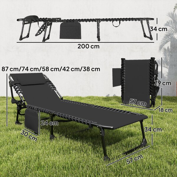 Outsunny Set 2 Lettini Prendisole da Giardino Pieghevoli e Reclinabili su 5 Livelli con Cuscini, 57x200x38 cm, Nero | Aosom Italy