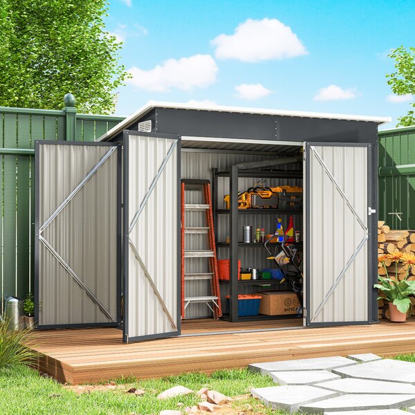Outsunny Casetta da Giardino in Acciaio con 3 Porte Bloccabili, 234x132x185 cm, Grigio Scuro | Aosom Italy