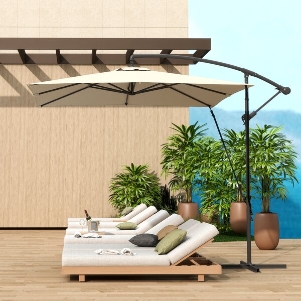 Outsunny Ombrellone a Sbalzo 247x247 cm con Base a Croce e Manovella, in Metallo e Poliestere, color Cachi | Aosom Italy