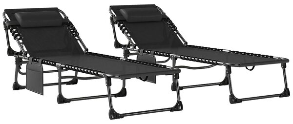 Outsunny Set 2 Lettini Prendisole da Giardino Pieghevoli e Reclinabili su 5 Livelli con Cuscini, 57x200x38 cm, Nero | Aosom Italy
