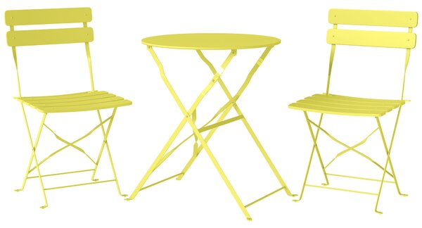 Outsunny Set Bistrò, Tavolo e Sedie Pieghevoli per 2, Giardino, Giallo. | Aosom Italy