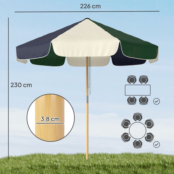 Outsunny Ombrellone da Giardino con Telaio Effetto Legno, Tettuccio a Blocchi di Colore con 8 Stecche, UV 30+ | Aosom Italy