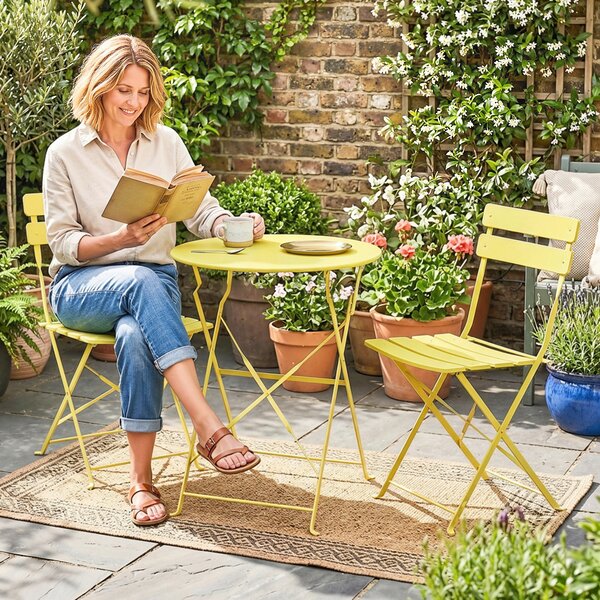 Outsunny Set Bistrò, Tavolo e Sedie Pieghevoli per 2, Giardino, Giallo. | Aosom Italy