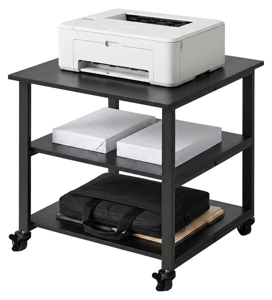 Tavolo per stampante Relaxdays con rotelle, 3 ripiani, dimensioni: 53 x 50 x 50 cm, carrello mobile per stampante, ufficio, supporto per stampante, colore nero