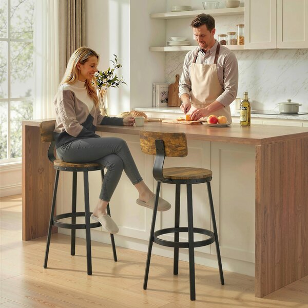 HOMCOM Set 2 Sgabelli da Bar Stile Rustico con Poggiapiedi, in Legno e Metallo, 37x47x96 cm, Marrone | Aosom Italy