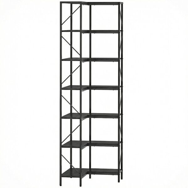 HOMCOM Libreria ad Angolo a 7 Ripiani, Scaffale Industriale, Effetto Legno Nero | Aosom Italy