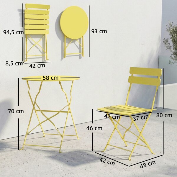 Outsunny Set Bistrò, Tavolo e Sedie Pieghevoli per 2, Giardino, Giallo. | Aosom Italy