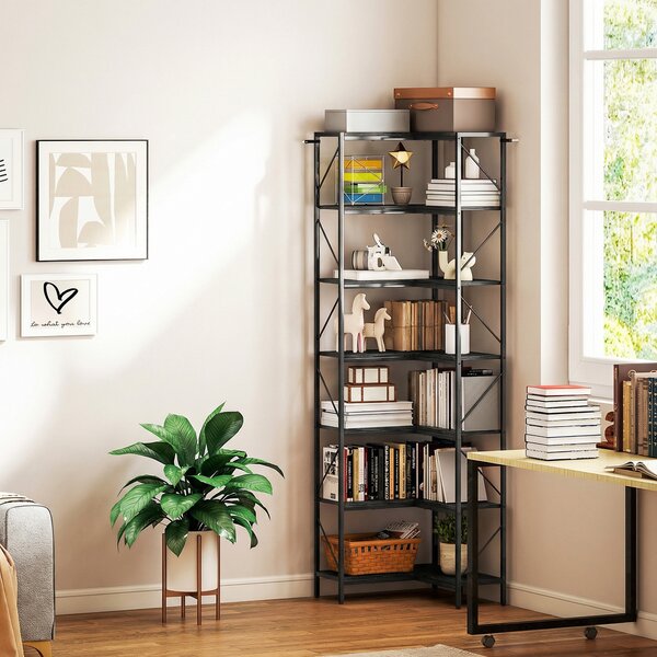 HOMCOM Libreria ad Angolo a 7 Ripiani, Scaffale Industriale, Effetto Legno Nero | Aosom Italy