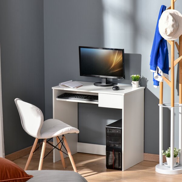 HOMCOM Scrivania Ufficio, 80x45x75 cm Scrivania Salvaspazio con Vassoio Tastiera, Cassetto per Documenti, Bianco | Aosom Italy