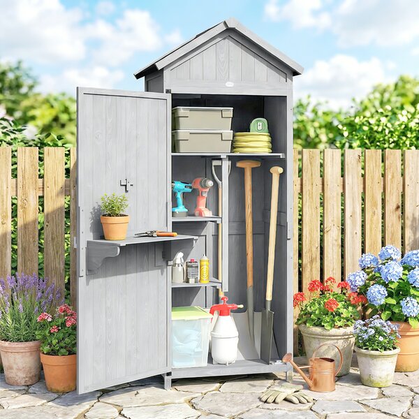 Outsunny Casetta In Legno, 77x52.5x178cm, Armadio con Banco Lavoro Ribaltabile | Aosom Italy