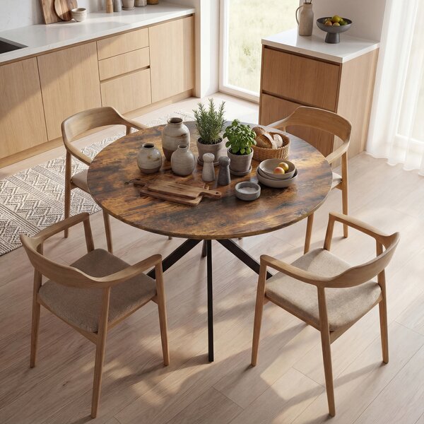 Tavolo da Pranzo Rotondo Stile Industriale Ø100x75 cm con Piano in Truciolato e Gambe a Croce in Acciaio Marrone Rustico