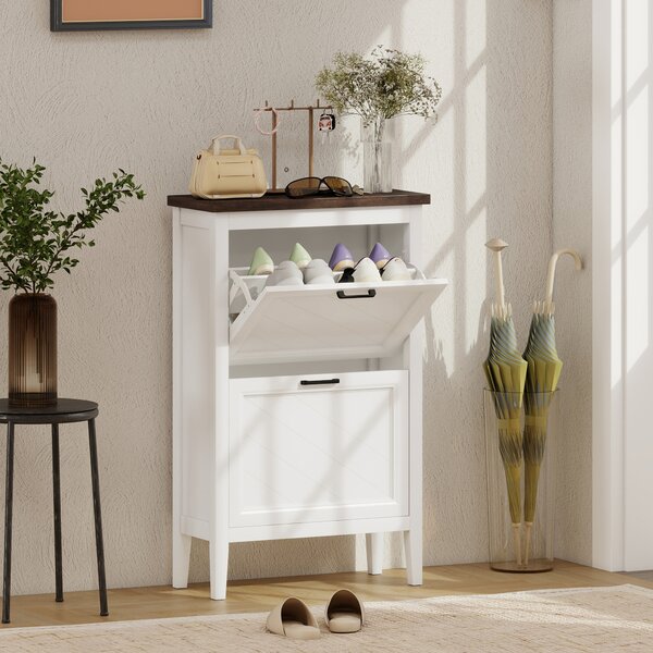 HOMCOM Scarpiera Country con 2 Cassetti Ribalta, Ripiani Regolabili, Design Bianco. | Aosom Italy