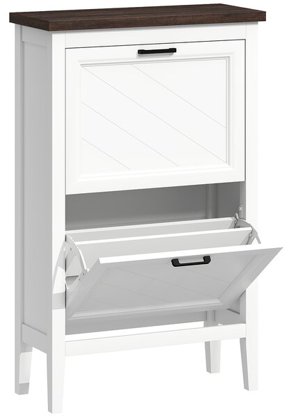 HOMCOM Scarpiera Country con 2 Cassetti Ribalta, Ripiani Regolabili, Design Bianco. | Aosom Italy
