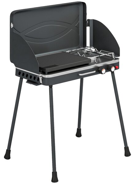 Outsunny 2-in-1 Portatile BBQ a Gas Propano, Griglia e Fornello, 7KW, Nero | Aosom Italy