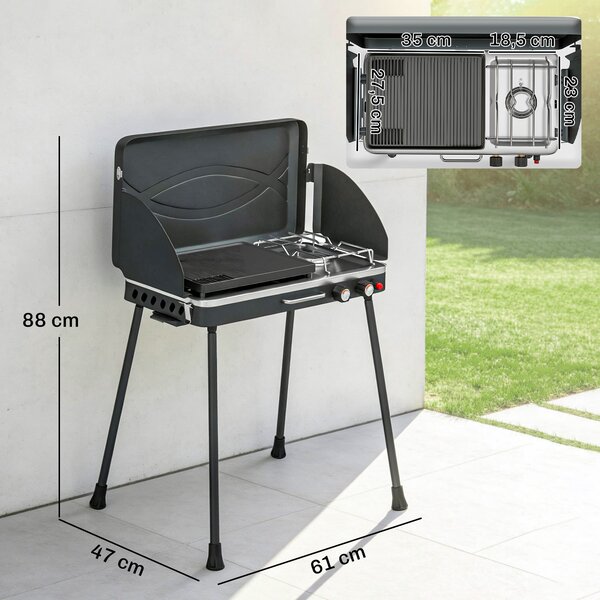 Outsunny 2-in-1 Portatile BBQ a Gas Propano, Griglia e Fornello, 7KW, Nero | Aosom Italy