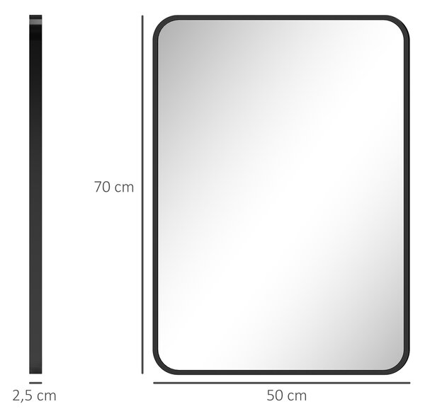 HOMCOM Specchio Bagno con Cornice in Metallo e Gancio, 50x2.5x70 cm, Nero | Aosom Italy
