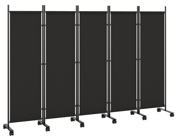 Outsunny Divisorio Decorativo da Interno a 5 Pannelli in Acciaio, con 12 Ruote e Clip di Connessione, Nero | Aosom Italy