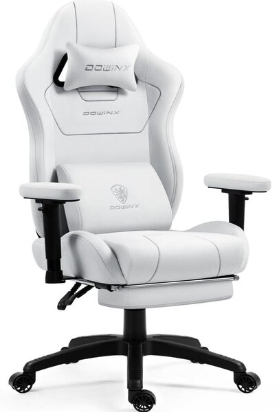 Sedia da gaming in tessuto, con imbottitura a molle insacchettate, supporto lombare massaggiante, poggiapiedi, dimensioni XXL, ergonomica, colore blu