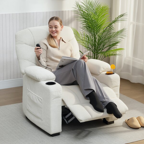 HOMCOM Poltrona Relax Elettrica Reclinabile 150° con Poggiapiedi, Funzione Memory, Telecomando, in Velluto, Crema | Aosom Italy
