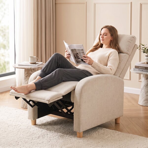 HOMCOM Poltrona Relax Reclinabile Manuale 135° con Poggiapiedi in Tessuto, Beige | Aosom Italy
