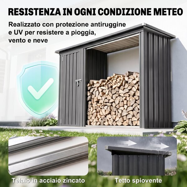 Outsunny Portalegna da esterno 2 in 1 con armadietto porta attrezzi, 235x67x149 cm, grigio scuro | Aosom Italy