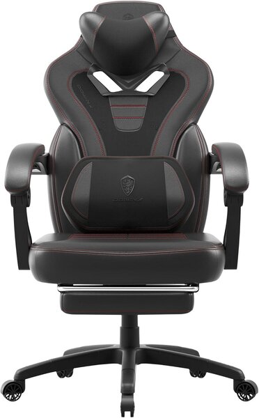 Sedia da gaming Dowinx con poggiapiedi, sedia da gaming per persone di corporatura robusta, sedia da gaming per adulti con funzione massaggio e rivestimento in tessuto, sedia da gaming per PC, modello 150 (nera)