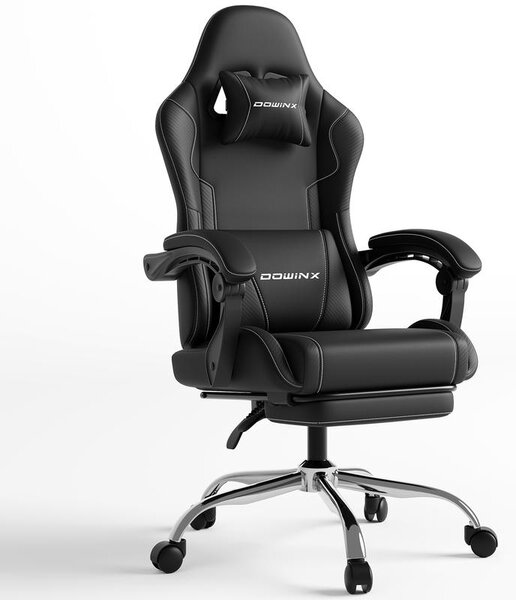 Sedia da gaming con poggiapiedi e supporto lombare massaggiante. Sedia ergonomica da gaming, comoda e con poggiatesta, colore nero