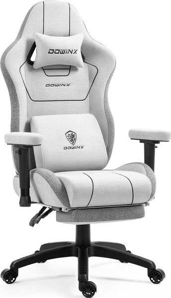 Sedia da gaming in tessuto, con imbottitura a molle insacchettate, supporto lombare massaggiante, poggiapiedi, dimensioni XXL, ergonomica, colore bianco