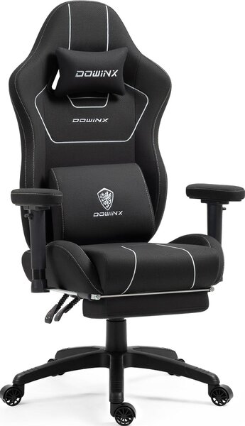 Sedia da gaming in tessuto, con imbottitura a molle insacchettate, supporto lombare massaggiante, poggiapiedi, dimensioni XXL, ergonomica, colore grigio