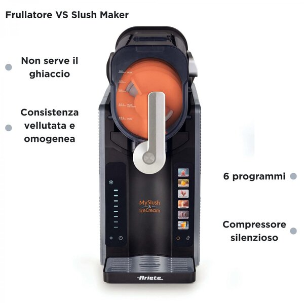 Ariete Macchina per Gelato Gelatiera Capacit Serbatoio 2,6 Litri Potenza 200 Watt Macchina per granite, gelati e frozen drink colore Nero/Acciaio 