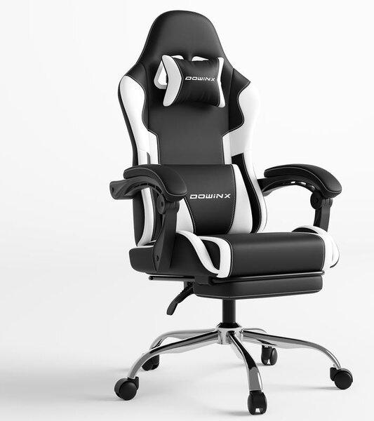 Sedia da gaming con poggiapiedi e supporto lombare massaggiante. Sedia ergonomica da gaming, confortevole, con poggiatesta, disponibile in colore nero e bianco